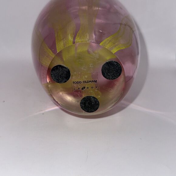 Todd Oldham Art Glass Laz Boy Heavy Thick Vase 8” Pink, Yellow, Clear - Picture 5 of 5